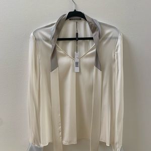 SZ SP Elie Tahari Cream/Gray Elie Long Sleeve Blouse
